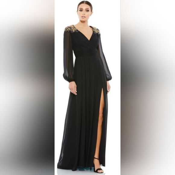 Mac Duggal Dresses & Skirts - Mac Duggal EMBELLISHED SHOULDER BLOUSON SLEEVE GOWN NWOT size 16 black (55694)